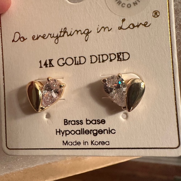 Women’s Earrings 14K Gold Dipped Heart Stud Earrings - Picture 7 of 8